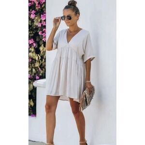 Mustard Seed Giddy Pocketed Babydoll Dress Shell Color‎ Womens Sz Large V Neck